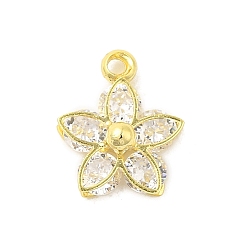 Цветок Настоящее 18k позолоченное покрытие стойка латунь микро паве кубический цирконий подвески шармы, без свинца и без кадмия, цветок, 10.5x8.5x4 мм, отверстие : 1 мм