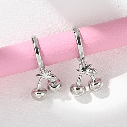 Настоящее золото 18K Латунные серьги-кольца с вишней, стойки покрытие, долговечный, без свинца и без кадмия, реальный 18 k позолоченный, 26.5x12.5 мм