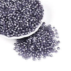 Сланцево-синий Серебряные подкладке стекло бисер, двухконусные, синевато-серый, 3x4 мм, отверстие : 1.5~1.6 мм, Около 9000 шт / фунт