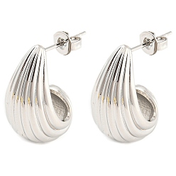 Платина Латунные серьги-гвоздики с подвесками в форме капли в виде стойки, долговечный, без свинца и без кадмия, платина, 20x12 мм