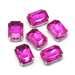 Камелия Шить на горный хрусталь, многожильных ссылки, стекло горный хрусталь, с настройками латуни, аксессуары для одежды, граненые, восьмиугольник, платина, камелия, 18x13x7 мм, отверстие : 0.8~1 мм