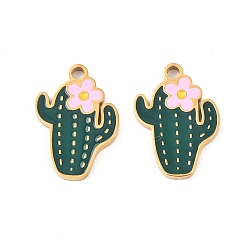 Настоящее золото 18K 304 нержавеющей стальной эмали подвески, кактус прелести, ионное покрытие (ip), реальный 18 k позолоченный, 15x10.5x1.3 мм, отверстие : 1.5 мм