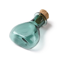 Teal Miniature Glass Bottles, with Cork Stoppers, Empty Wishing Bottles, for Dollhouse Accessories, Jewelry Making, Teal, 11x21x30mm
