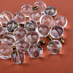 Античная Бронза Круглые литые стеклянные подвески, без кадмия и без свинца, с высушенным одуванчика внутри, для одуванчиков, античная бронза, 27~28x20 мм, отверстие : 4.5x2.5 мм