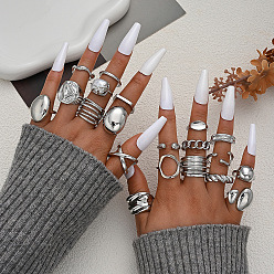Platinum Alloy Cuff Open Rings Sets for Women, Platinum, 16~20mm, about 20pcs/set
