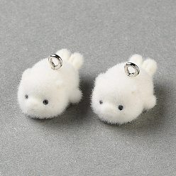 Sea Lion Pendentifs en résine opaque floquée sur le thème de l'océan, avec boucle en fer platine, charme d'otarie, 13.5x16x22mm, Trou: 2mm
