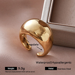 Golden Irregular 304 Stainless Steel Cuff Open Rings for Women, Golden, Adjustable