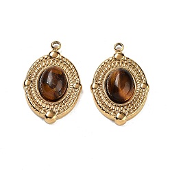 Oval Ионное покрытие (ip) 304 подвески из нержавеющей стали, природные тигровые очарования, реальный 18 k позолоченный, овальные, 20x13.5x5 мм, отверстие : 1.2 мм