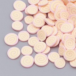 Персиковый Слойка Ручной полимерной глины украшения искусства ногтя, Модные уходу за ногтями, без отверстия , питание, розовые, 4~6x0.1~3 мм