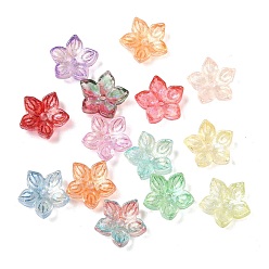 (52) Непрозрачная лаванда Двухцветная прозрачная крышка из стеклянной бусины, 5-лепестков цветка, с блеском порошок, разноцветные, 12x12.5x4 мм, отверстие : 1.5 мм