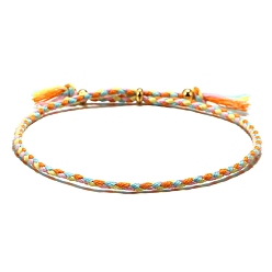 Orange Cotton Cord Braided Adjustable Bracelets, with Brass Bead, for Men and Women, Orange, Inner Diameter: 2-3/8 inch(6cm)