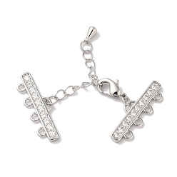 Платина Латунный удлинитель цепи из микропаве из циркония, застежки для ожерелья, долговечный, без свинца и без кадмия, платина, заканчивается: 8x23x2 мм, отверстие : 1 мм, застежка : 10x5x3 mm