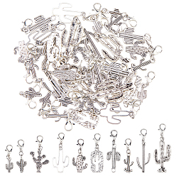 Античный Серебристый & Платиновый 40шт 10 стиль сплав подвесные украшения, Сплав с застежками когтя омара, кактус, старинное серебро и платина, 39~44 мм