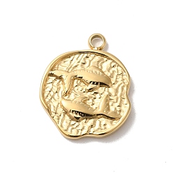 Рыбы 304 подвески из нержавеющей стали, текстурированный плоский круглый с подвеской в виде созвездий, реальный 14 k позолоченный, Рыбы, 17.5x14x2 мм, отверстие : 1.8 мм