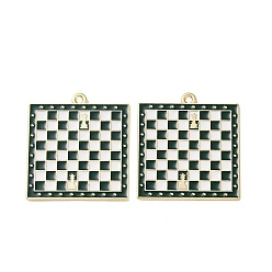 Зеленый Подвески из эмали и сплава, настольные игры для взрослых/шахматные брелоки, золотые, зелёные, 31x28x1.2 мм, отверстие : 1.6 мм