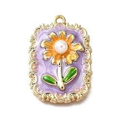 Сливовый Подвески из эмали и сплава, с ABS имитации жемчуга, прямоугольник с цветочной подвеской, стойки покрытие, долговечный, без свинца, без кадмии и без никеля, золотые, слива, 27x19x6 мм, отверстие : 1.5 мм