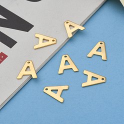 Letter A 304 Stainless Steel Charms, Letter, Initial Charms, Real 18k Gold Plated, Letter.A, 11x6~12x0.8mm, Hole: 1mm