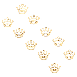 Doré  201 breloques en acier inoxydable découpées au laser, couronne, or, 13x15x1mm, Trou: 1.5mm, 10 pcs / boîte