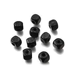 Черный Спрей окрашены деревянные бусины, квадратный, чёрные, 6x6x6 мм, отверстие : 1.6~2 мм