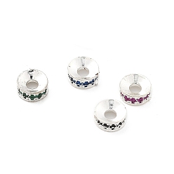 Серебро Латунные микро проложить кубических циркония шарики прокладки, долговечный, стойки покрытие, плоско-круглые, серебряные, 6x2.5 мм, отверстие : 2 мм