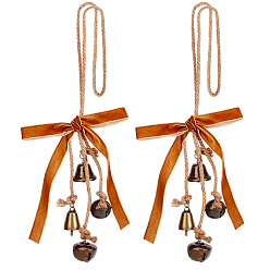 Coffee 2Pcs Nylon & Iron Bell Pendant Decorations, with Jute Cord for Christmas Tree Decorations, Coffee, 500mm