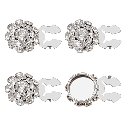Платина 4шт. запонки из сплава со стразами, застежка-кнопка, цветок, платина, 22x13 мм