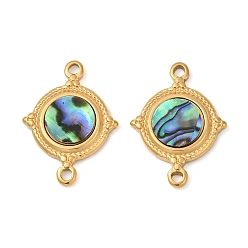 Настоящее золото 18K 304 плоские круглые подвески-соединители из натуральной нержавеющей стали в форме ракушки пауа, ионное покрытие (ip), реальный 18 k позолоченный, 22x16.5x2.5 мм, отверстие : 1.6 мм