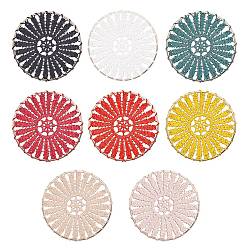 Mixed Color Polyester Woven Big Pendant Decorations, with Iron Findings, Flat Round, Light Gold, Mixed Color, 52x1.5mm, 8colors, 4pcs/color, 32pcs/box