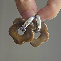 Верблюжий Серьги-кольца из акрила и нержавеющей стали с цветком, золотые, верблюжие, 35 мм