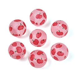 Яблоко Прозрачные матовые акриловые бусины, круглый с фруктами, Индийская красная, яблоко, 15~15.5 мм, отверстие : 2.5 мм