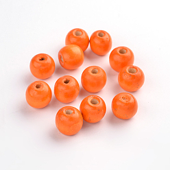 Orange Natural Maple Wood Beads, Dyed, Round, Orange, 12x10.5mm, Hole: 3mm, about 1800pcs/1000g