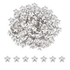 Stainless Steel Color 5-Petal Flower Smooth Surface 304 Stainless Steel Bead Caps, Stainless Steel Color, 7x7x2mm, Hole: 1mm, 200pcs/box