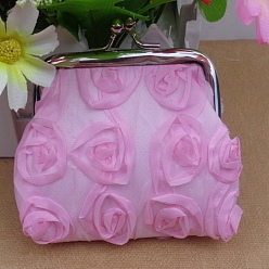 Pink Сумочка трапециевидной формы из полиэстера, с железным каркасом для сумочки и пудрой с блестками, принадлежности для американских кукол, цветочным узором, розовые, 70x90 мм