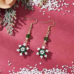 Зеленый Стеклянные бусины серьги dnagle, снежинка, золотые, зелёные, 55x16 мм