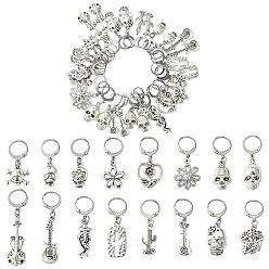 Античный Серебристый & Платиновый 32шт 16 стиль сплав подвеска запирающиеся маркеры стежков, с 304 серьгами из нержавеющей стали, старинное серебро и платина, 3~4.9 см, 2 шт / стиль