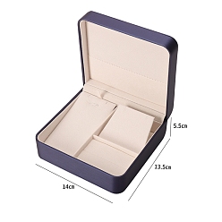 Dark Slate Blue Imitation Leather Jewelry Set Storage Boxes, Covered by Velvet, Square, Dark Slate Blue, 14x13.5x5.5cm