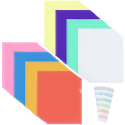 Mixed Color 80Pcs 8 Colors Rectangle PP Plastic File Folders, with 120Pcs 20 Sheets Paper Stickers, 310x220x0.3mm