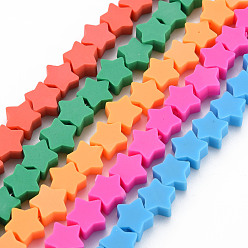 Mixed Color Handmade Polymer Clay Bead Strands, Star, Mixed Color, 8.5~9x9~9.5x4~5mm, Hole: 1.6mm, about 40pcs/strand, 12.40 inch~12.80 inch(31.5~32.5cm)