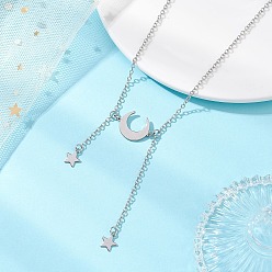 Платиновый & Цвет Нержавейки 201 подвеска из нержавеющей стали с луной и звездами, латунные цепочки и ожерелья, платины и нержавеющая сталь цвет, 16.06 дюйм (40.8 см)