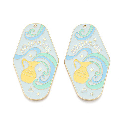 Водолей Подвески из сплава с покрытием стойки и эмали, ромб и двенадцать созвездий, золотой свет, Водолей, 63x35x1 мм, отверстие : 1.6 мм