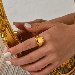 Настоящее золото 18K Восьмиугольные кольца-печатки из нержавеющей стали для унисекс, реальный 18 k позолоченный, размер США 7 (17.3 мм)