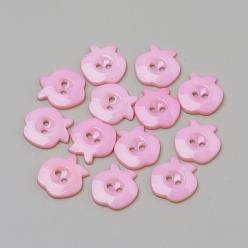 Pink Boutons acryliques 2 trous, pomme, rose, 14x13x2mm, Trou: 1.5~2mm