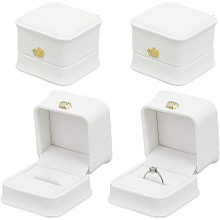 White PU Leather Ring Box, Flip Box, Square, White, 5.85x5.8x4.9cm
