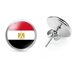 Красный Плоские круглые стеклянные серьги-гвоздики на тему национального флага, серьги из платинового сплава, красные, 12 мм