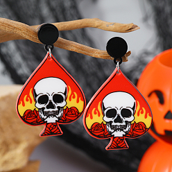 Белый Акриловые серьги-гвоздики в форме сердца, черепа и пламени на Хэллоуин своими руками, белые, 50x39 мм