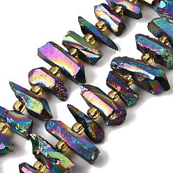 (966) Внутренний цвет Кристалл / Лиловато-лиловый на подкладке Гальванизировать природный кристалл кварца бусы пряди, граненые, палочка для наггетсов, с бисером, с покрытием цвета радуги, 11~25x3~9x4~10 мм, отверстие : 1~1.2 мм, около 19~26 шт / нитка, 7.09~7.48'' (18~19 см)