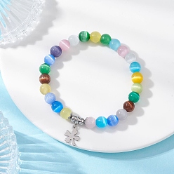 Разноцветный Браслеты с подвесками из кошачьего глаза, с 201 подвесками из нержавеющей стали в виде клевера для женщин, красочный, внутренний диаметр: 2 дюйм (5.2 см)