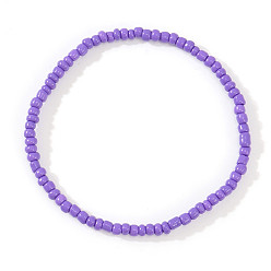 Лиловый Стеклянный бисер стрейч браслеты, Браслеты дружбы для женщин, которые можно носить в несколько рядов., круглые, сирень, 6.89 дюйм (17.5 см)