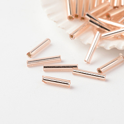 Misty Rose FGB Grade A Glass Bugle Beads, Silver Lined, Misty Rose, 9x1.8~3mm, Hole: 0.5mm