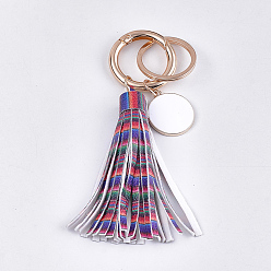 Colorful PU Leather Tassel Keychain, with Alloy Enamel Pendants, Iron Key Rings and Alloy Spring Gate Rings, Light Gold, Colorful, 121~128mm